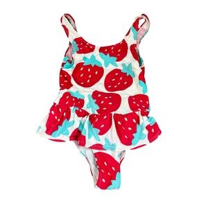 OshKosh B'gosh Strawberry One Piece Cream Red Bathing Swim Suit Size 6
